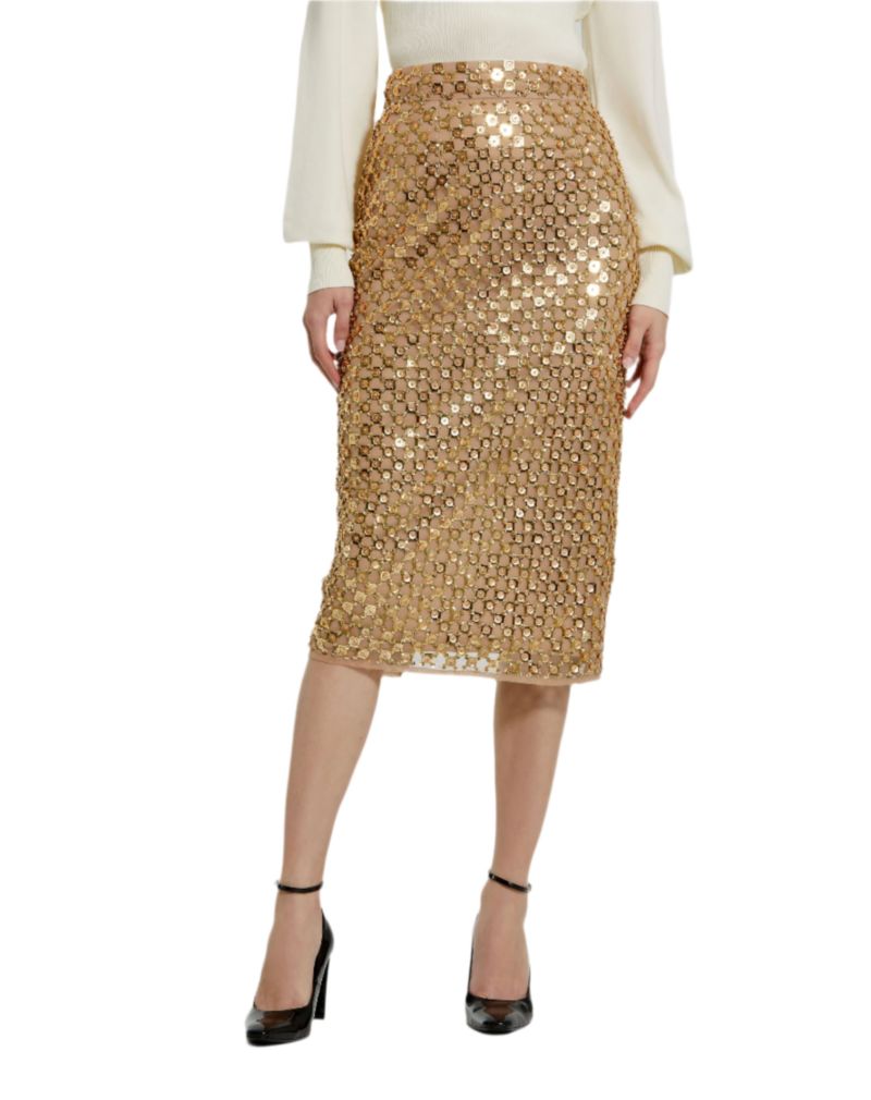 Women's Sequin Embellished Mesh Fitted Midi Pencil Skirt