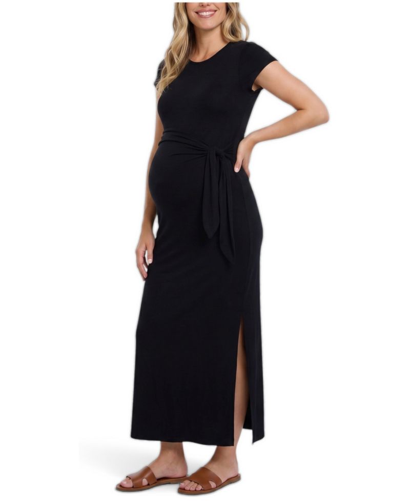 Women's Crew Neck Short Sleeve Side Tie Midi Dress - Motherhood