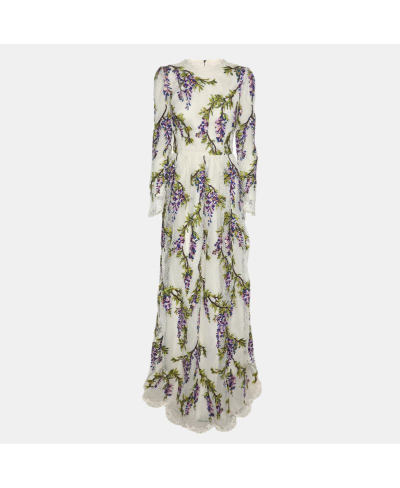 Women's Pre-Owned Dolce and Gabbana Multicolor Floral Embroidered Mesh Wisteria Maxi Dress