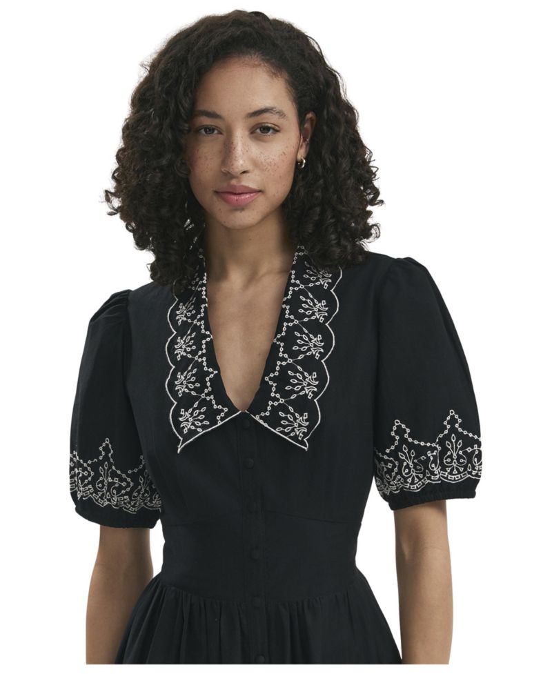 Women's Arianna Embroidered Puff-Sleeve Midi Dress