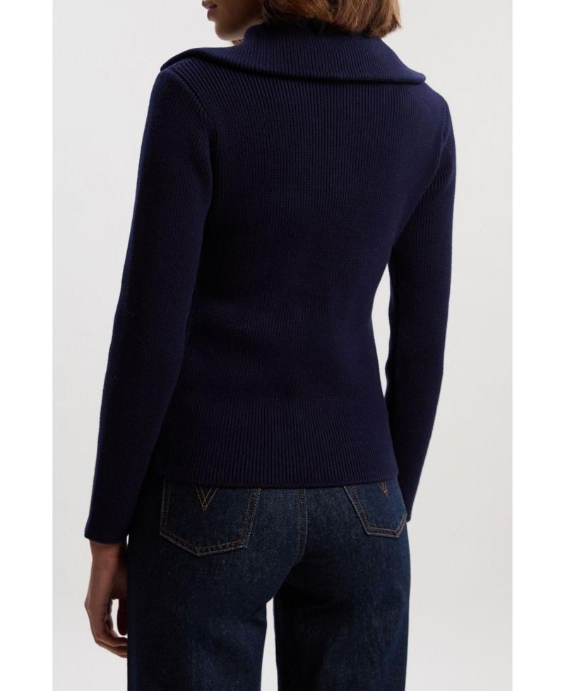 Women's Cotton Zip Through Collar Knit Cardigan