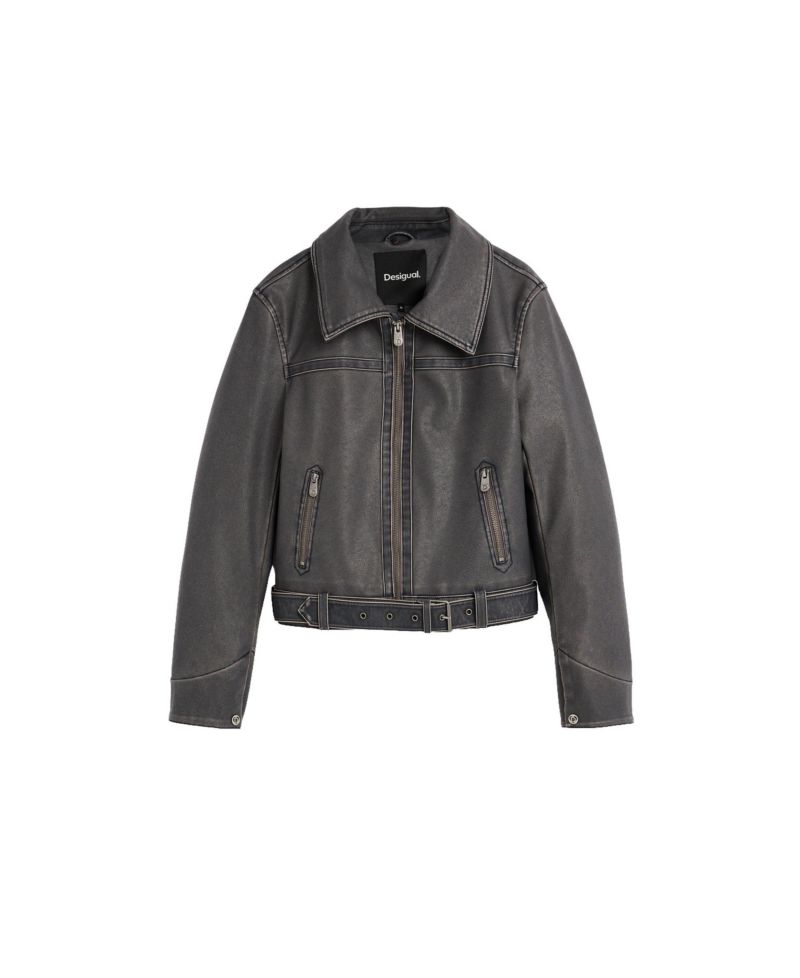 Women's Faux Leather Jacket with Fur Collar