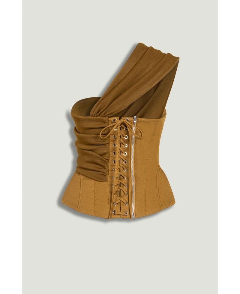 Women's One-Shoulder Draped Gabardine Bustier
