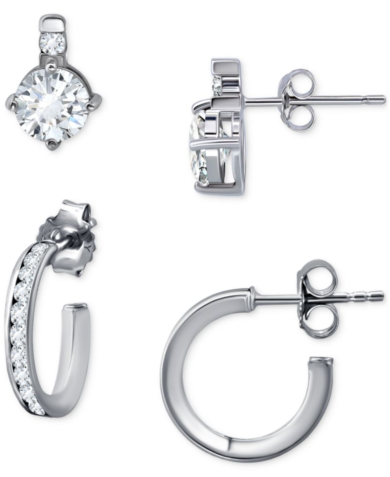2-Pc. Set Cubic Zirconia Stud & Hoop Earrings