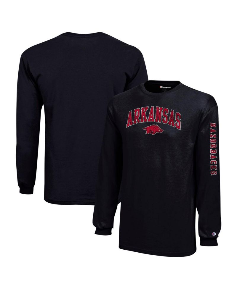 Big Boys and Girls Black Arkansas Razorbacks Distressed Arch Over Logo Long Sleeve T-Shirt