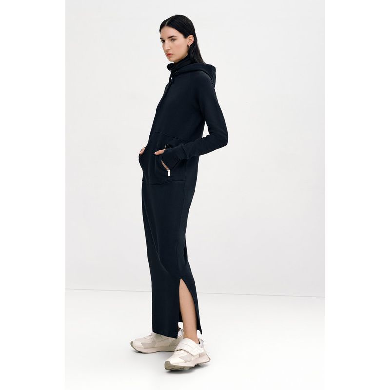 Women's Elba Hooded Side-Slit Ankle-Length Sweatshirt Dress with Pockets