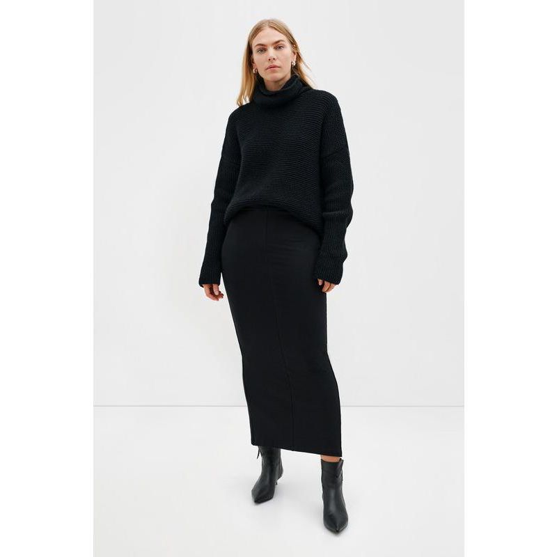 Women's Frida High-Waisted Fold-Over Waistband Long Midi Skirt with Back Slit