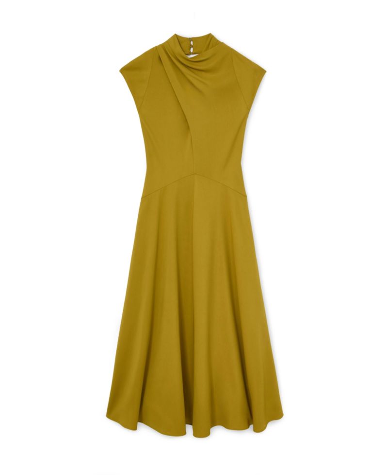 Women's Alma High-Neck Pleat-Detail A-Line Midi Dress