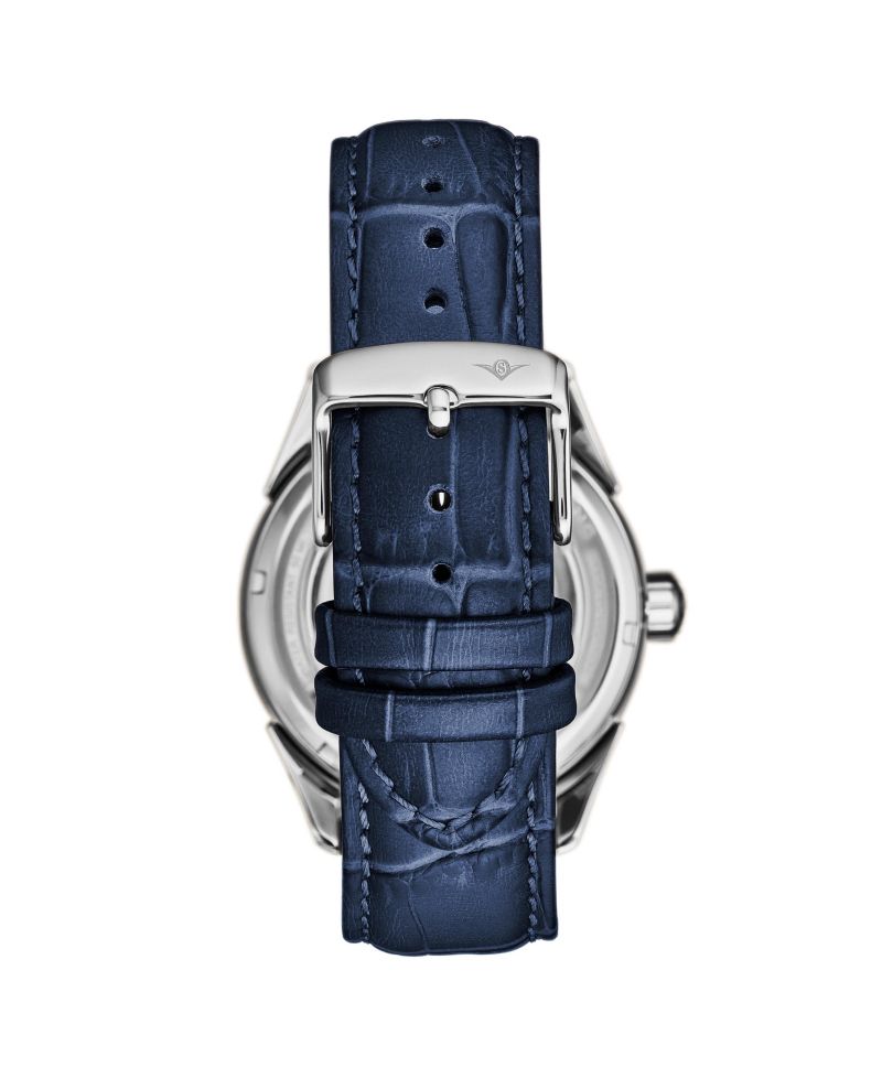 Vanguard 1019.02 Legacy Collection Dual Time Automatic Skeleton Watch 42mm Stainless Steel Blue Dial Leather Strap