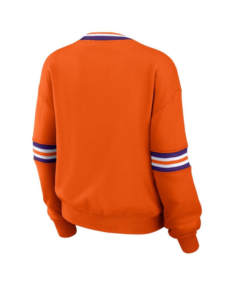 Women's Orange Distressed Clemson Tigers Vintage-Like Pullover Sweatshirt