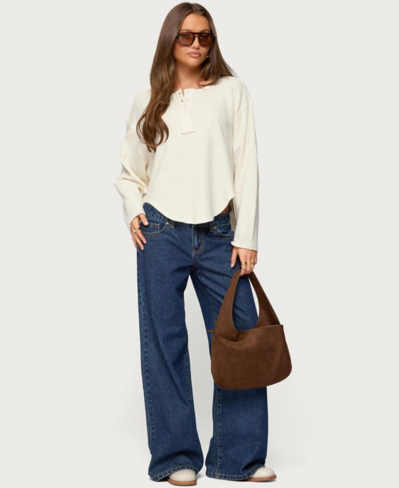 Women's Alisia Oversized Waffle Henley Top