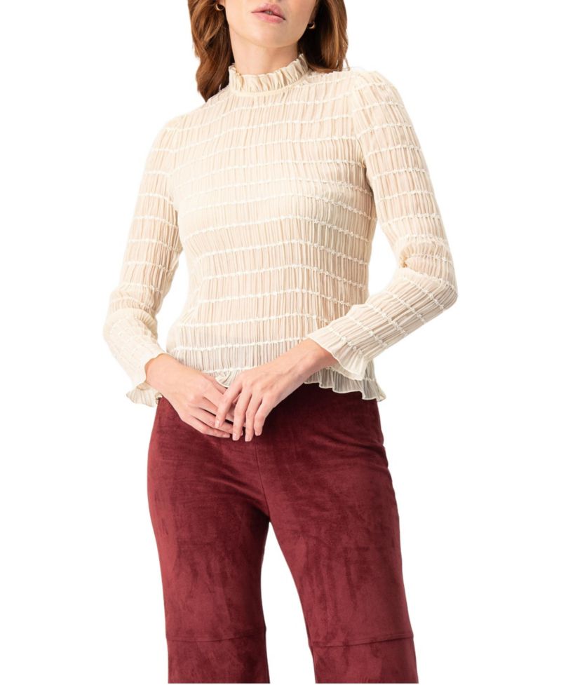 Women's Textured Long Sleeve Blouse with High Neck