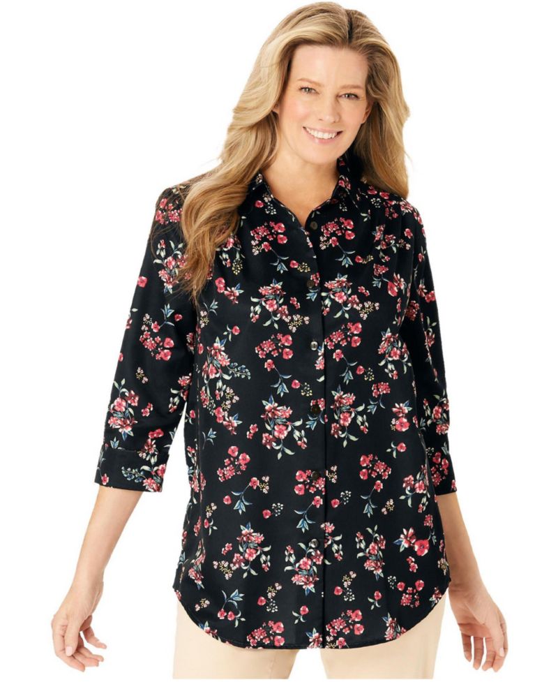 Plus Size No Iron Three-Quarter Sleeve Peachskin Shirt