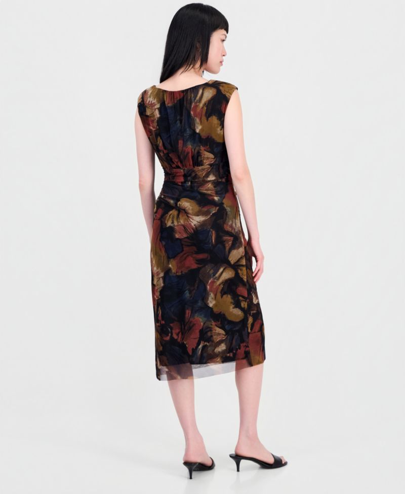 Women's Printed Surplice-Neck Pleated Dress