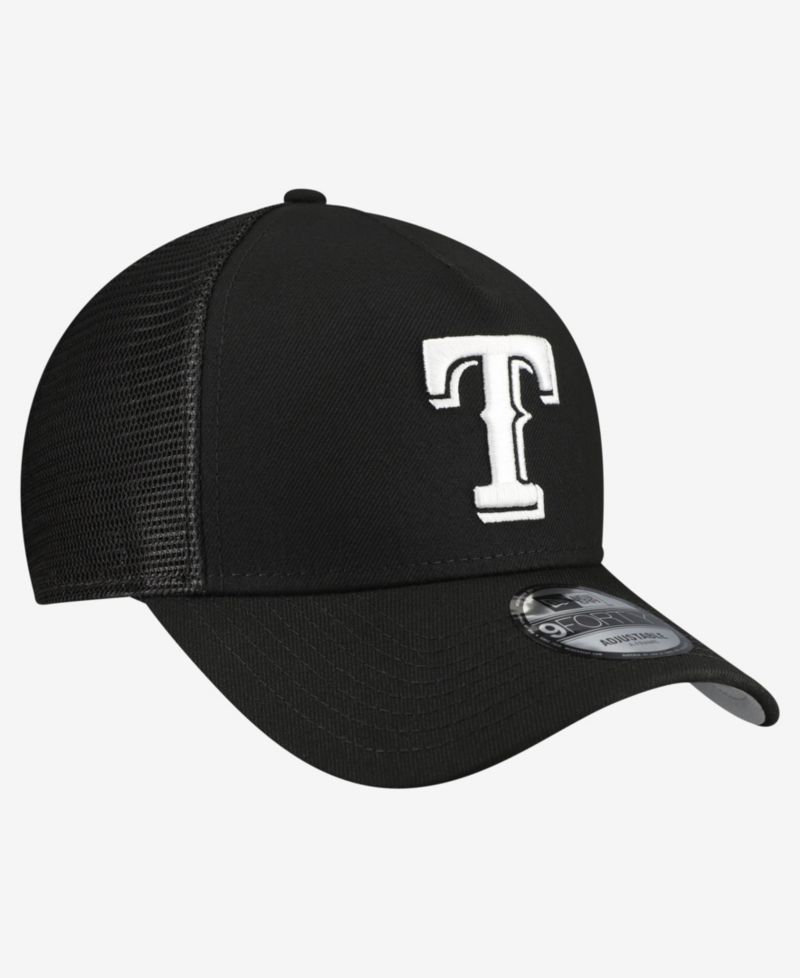 Men's Black Texas Rangers Side Script 9FORTY A-Frame Trucker Adjustable Hat
