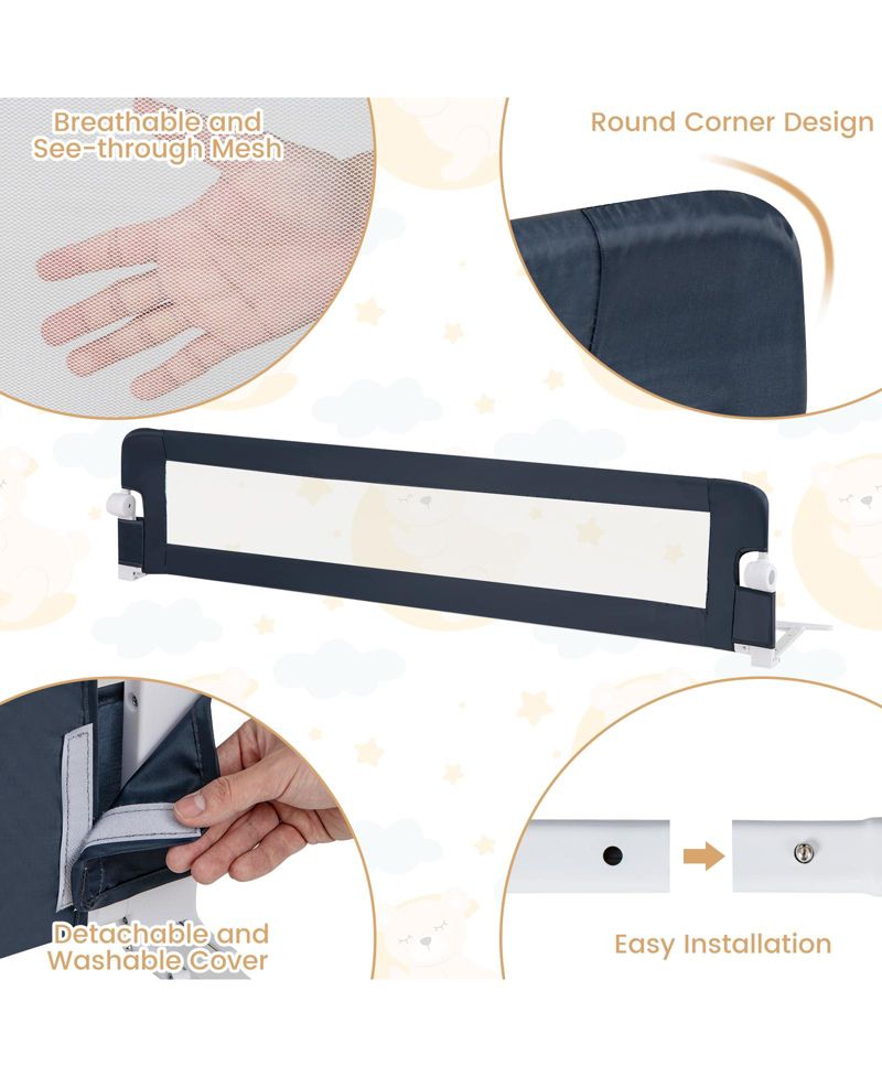 Kids Swing-Down Foldable Bed Rail Guard with Safety Strap Adjustable