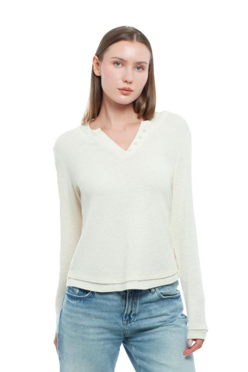 Women's Long Sleeve Henley Mock Tee