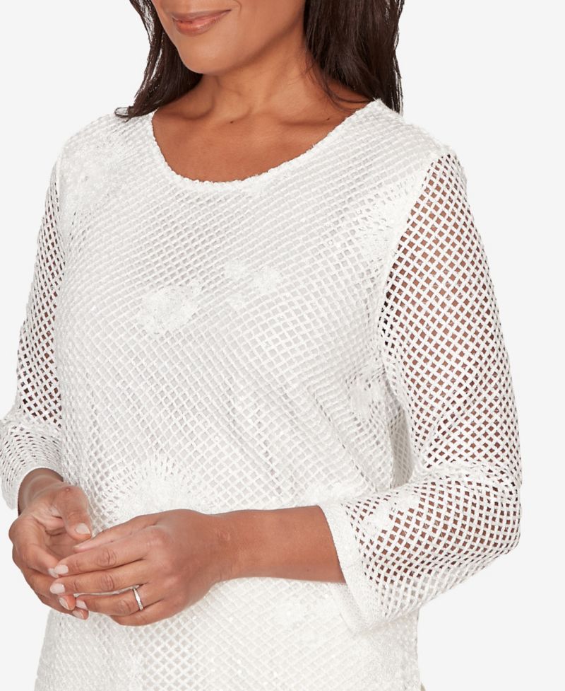 Petite Natural Wonder Sequin Mesh Flower Top