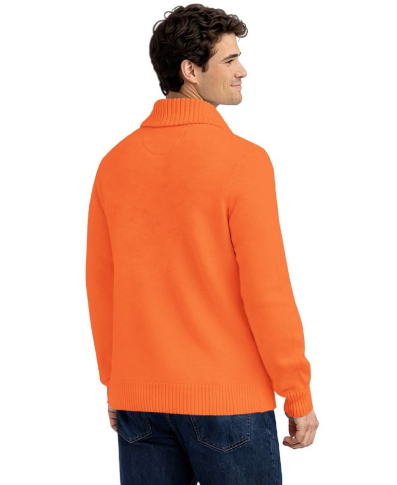 Men's Orange Denver Broncos Shawl Collar Heavy Knit Cardigan Sweater