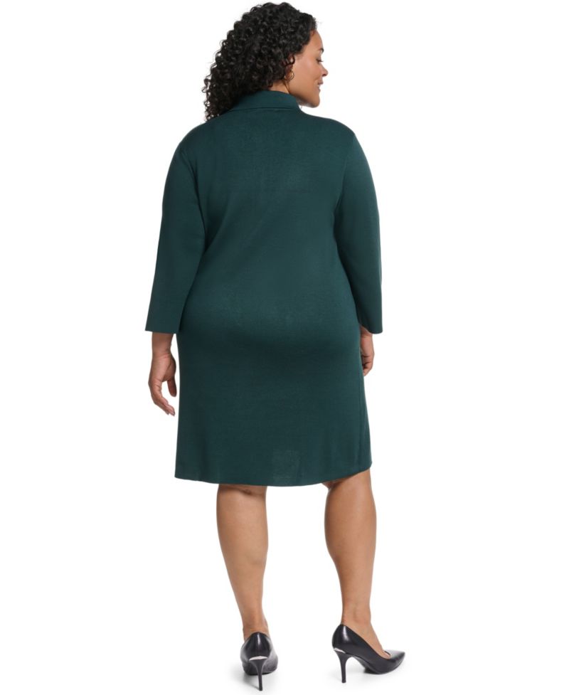 Plus Size Knit Button-Front Collared Sweater Dress