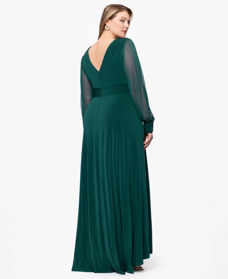 Plus Size Long Sleeve Chiffon V-Neck A-Line Dress