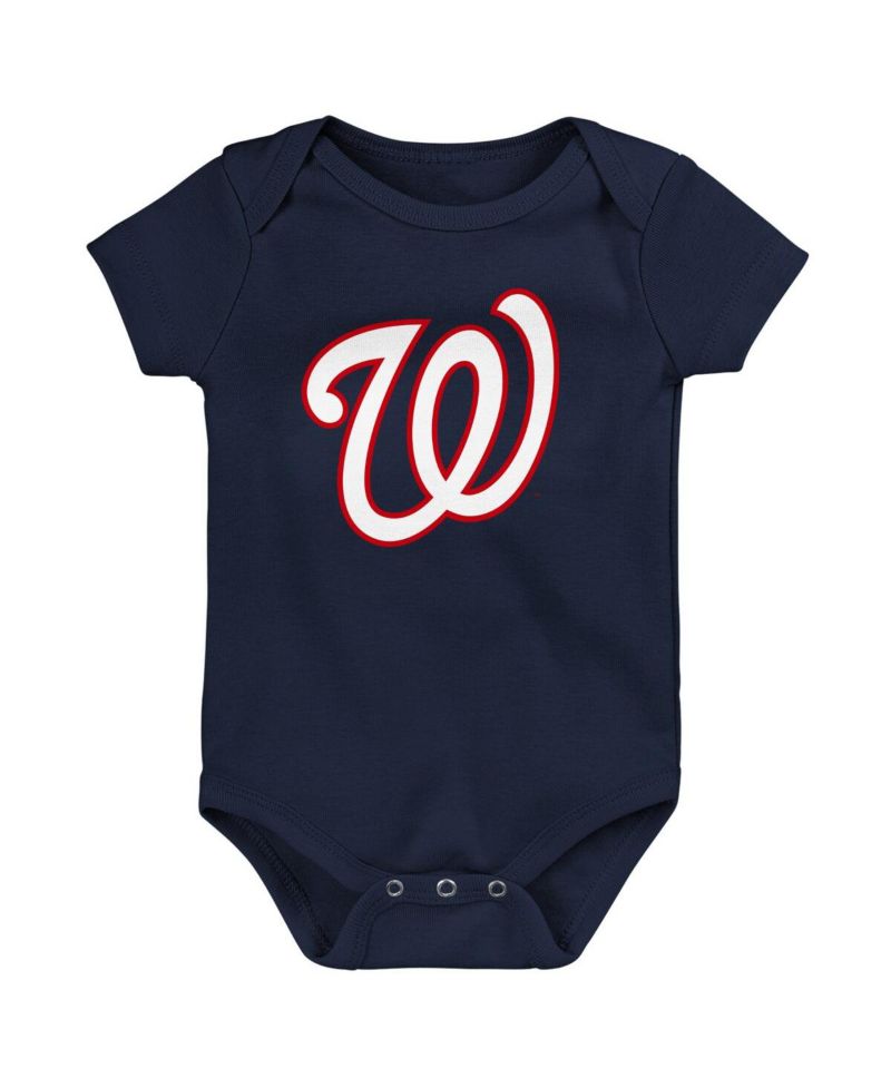 Newborn and Infant Boys and Girls Navy, White, Heather Gray Washington Nationals Biggest Little Fan 3-Pack Bodysuit Set