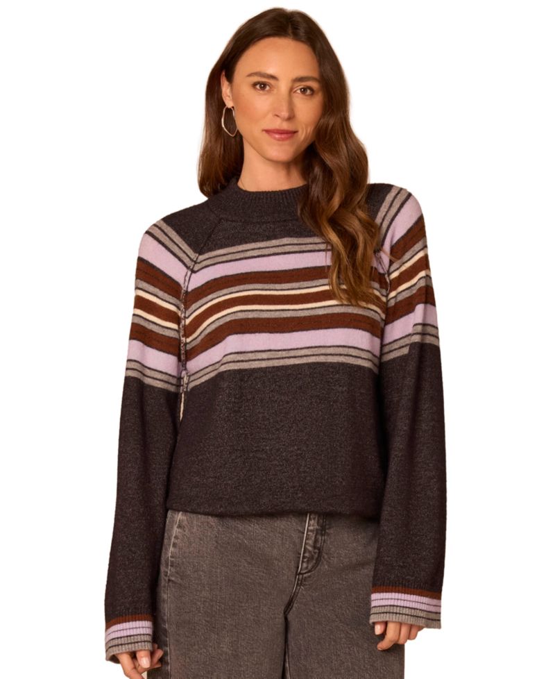 Petite Mock-Neck Striped Bubble-Hem Sweater