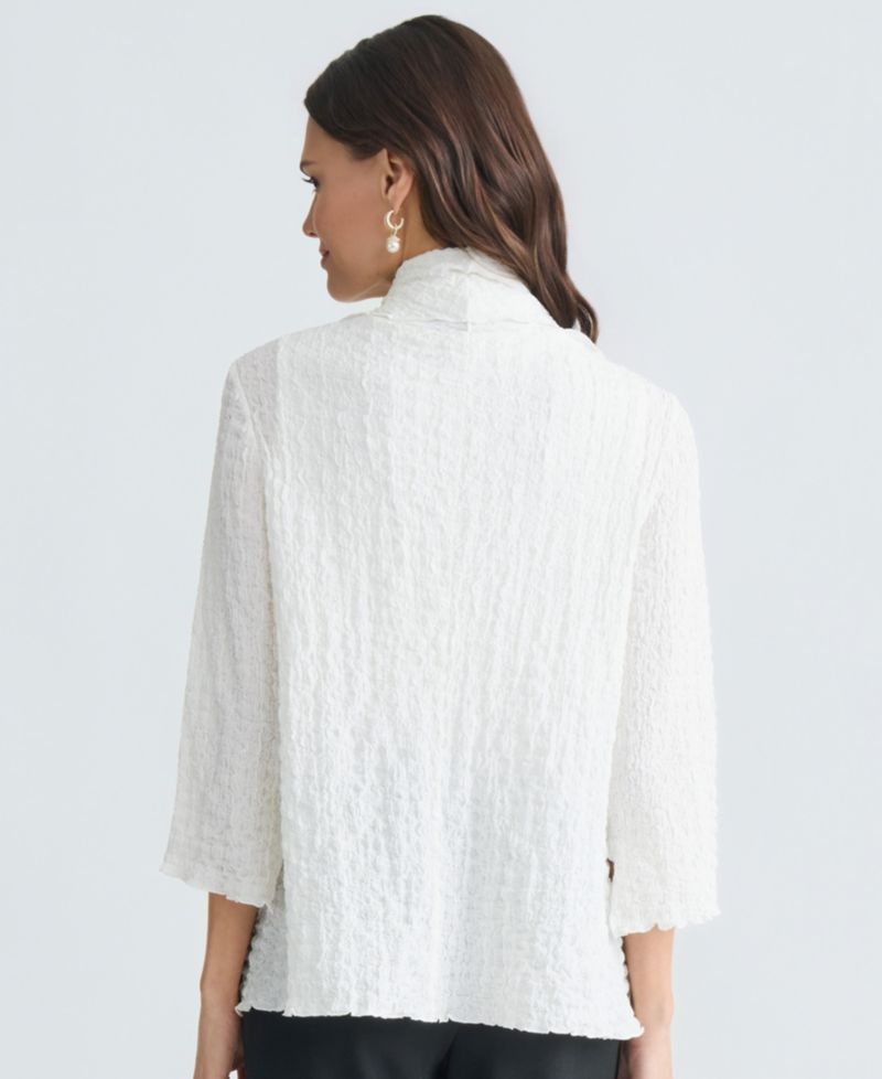 Women's 3/4-Sleeve Crinkle Knit Open-Front Jacket