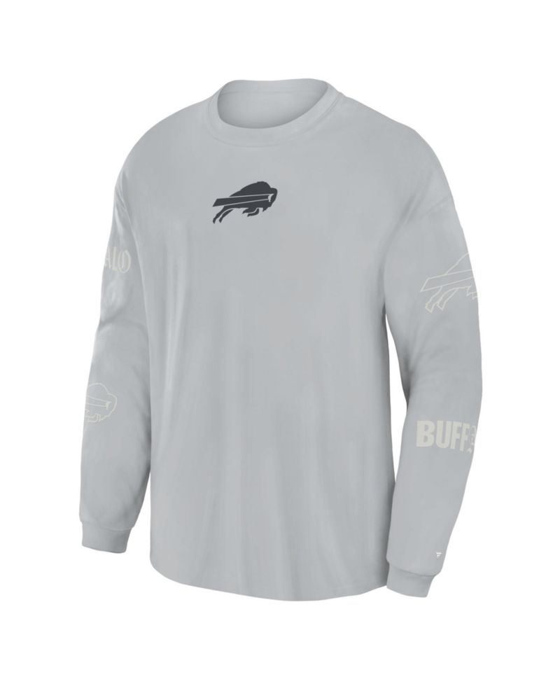 Men's Gray Buffalo Bills Oversized Type Play Long Sleeve T-Shirt