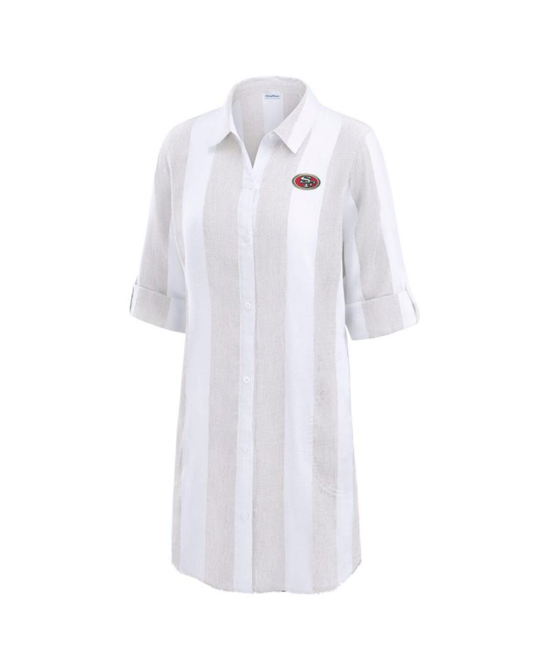 Women's Khaki/White San Francisco 49ers Rugby Beach Stripe Button-Up Tunic Top