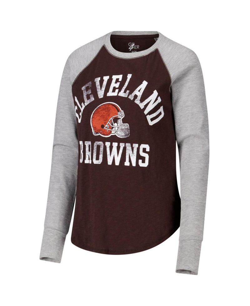 Women's Brown/Heather Gray Cleveland Browns Waffle Knit Raglan Long Sleeve T-Shirt