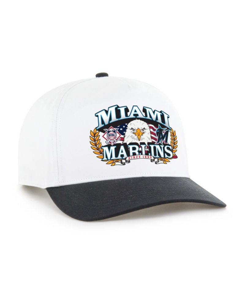 Men's White/Black Miami Marlins Americana Eagle Hitch Adjustable Hat