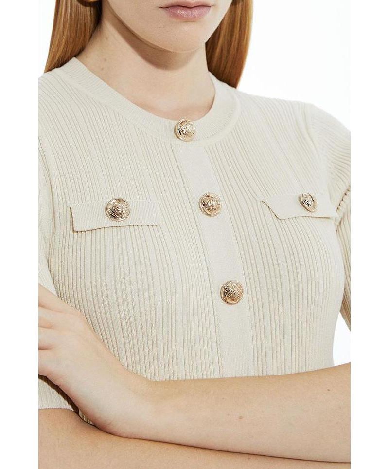 Women's Rib Knit Military Trim Maxi Dress