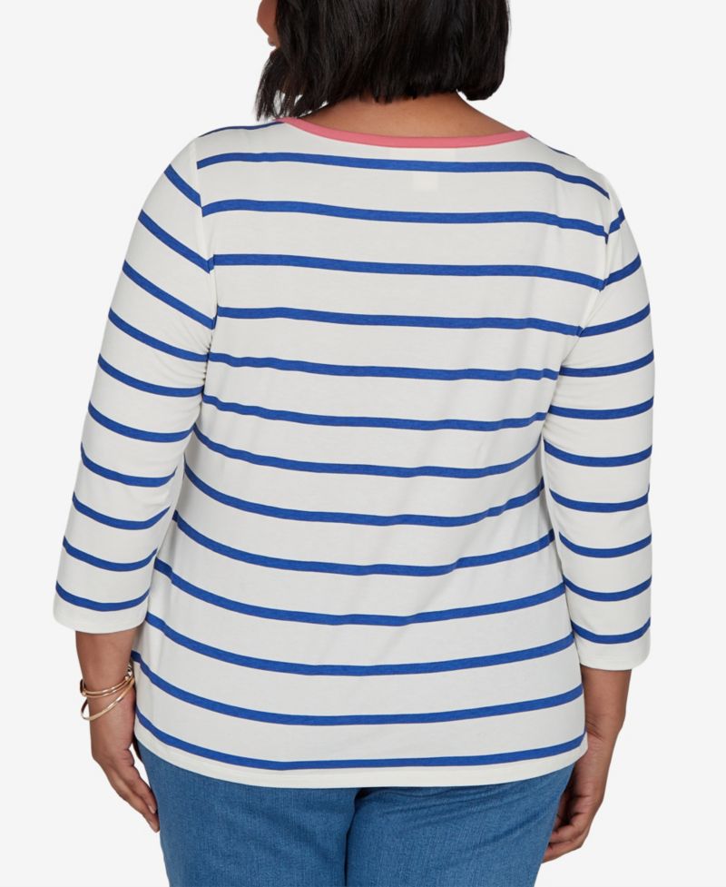 Plus Size Stripe Boat Neck 3/4-Sleeve Top