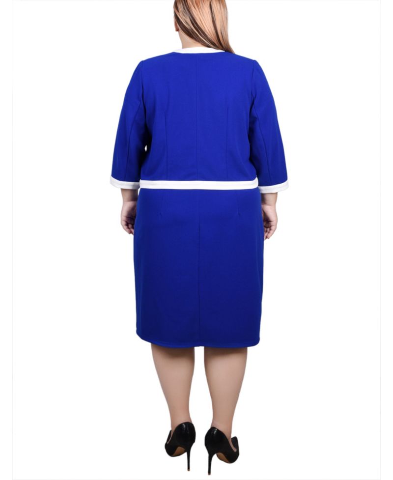 Plus Size Elbow Sleeve Colorblocked Dress, 2 Piece Set