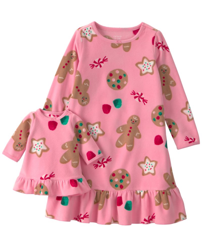 Girls' 4-16 Holiday Loose-Fit Long-Sleeve Nightgown and Doll Nightgown, 2-Piece Set