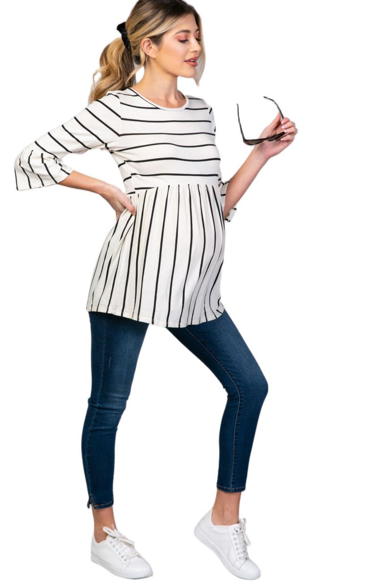 Women's Ivory Striped Peplum Ruffle Top