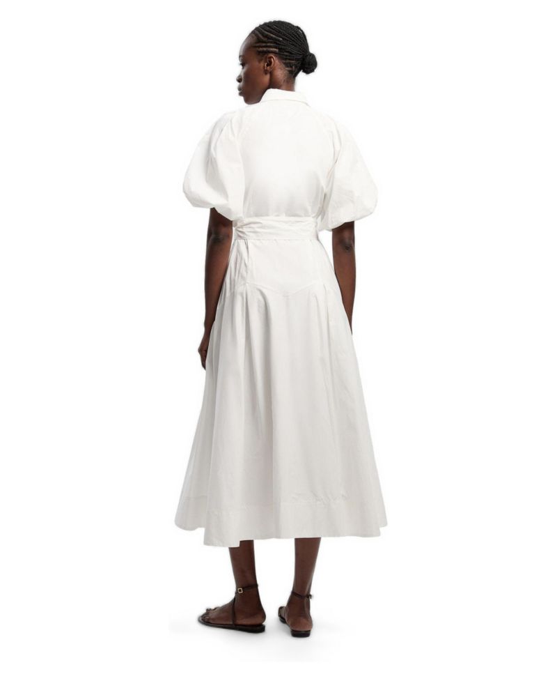 Women's Cotton Puff Sleeve Midi Shirt Dress