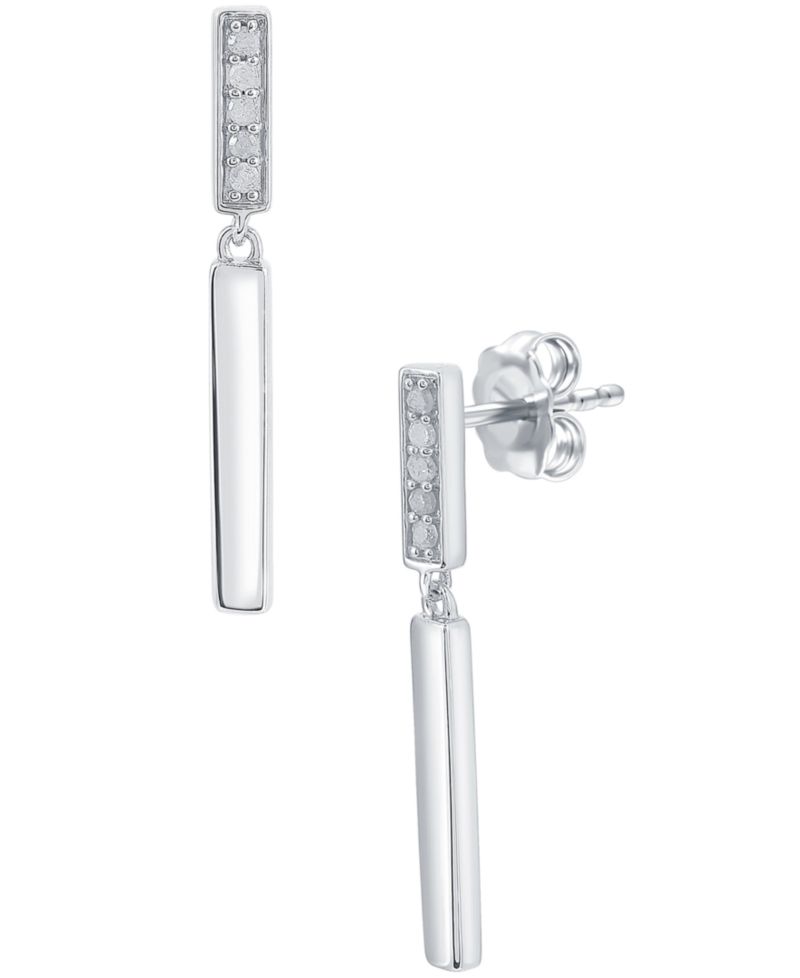Diamond Bar Drop Earrings (1/10 ct. t.w.) in Sterling Silver