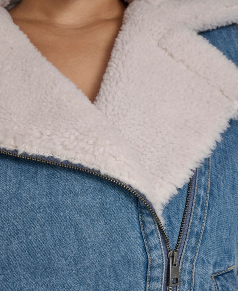 Plus Size Denim Laydown Collar Moto Jacket