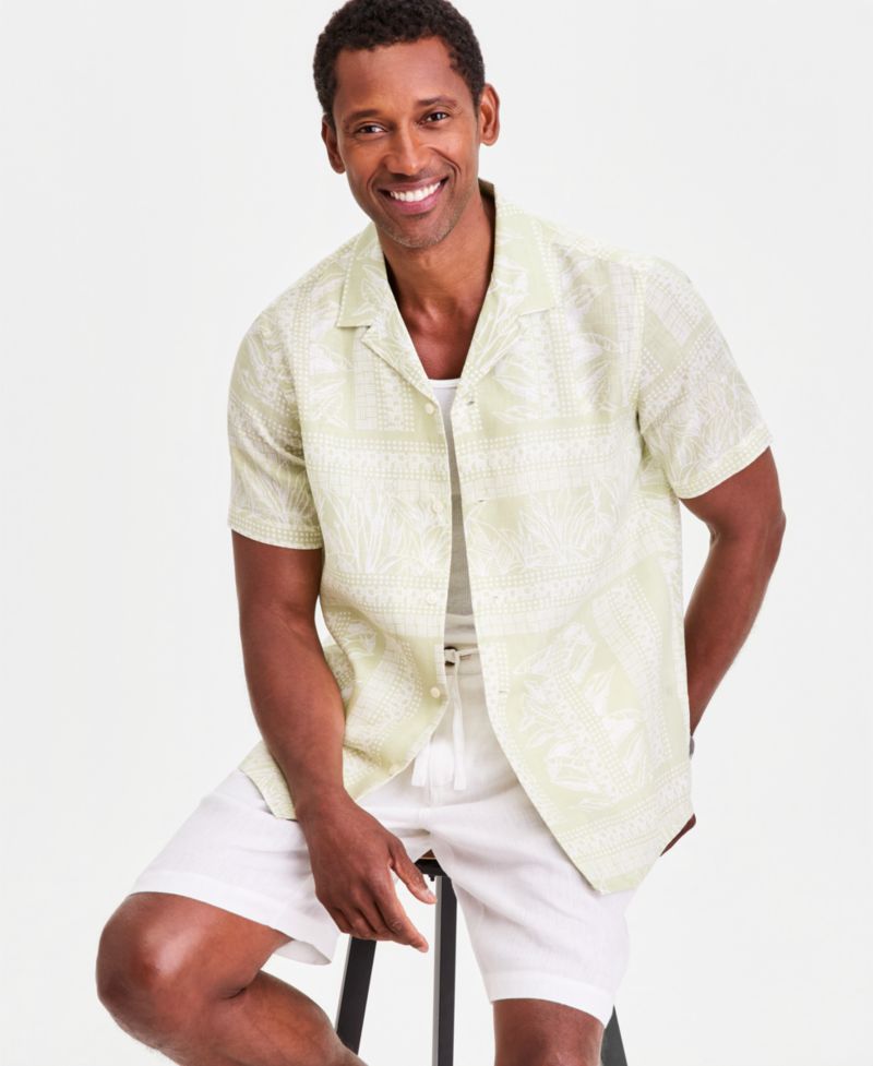 Men's Tropical Row Camp Collar Linen Short Sleeve Shirt, Macy's Exclusive