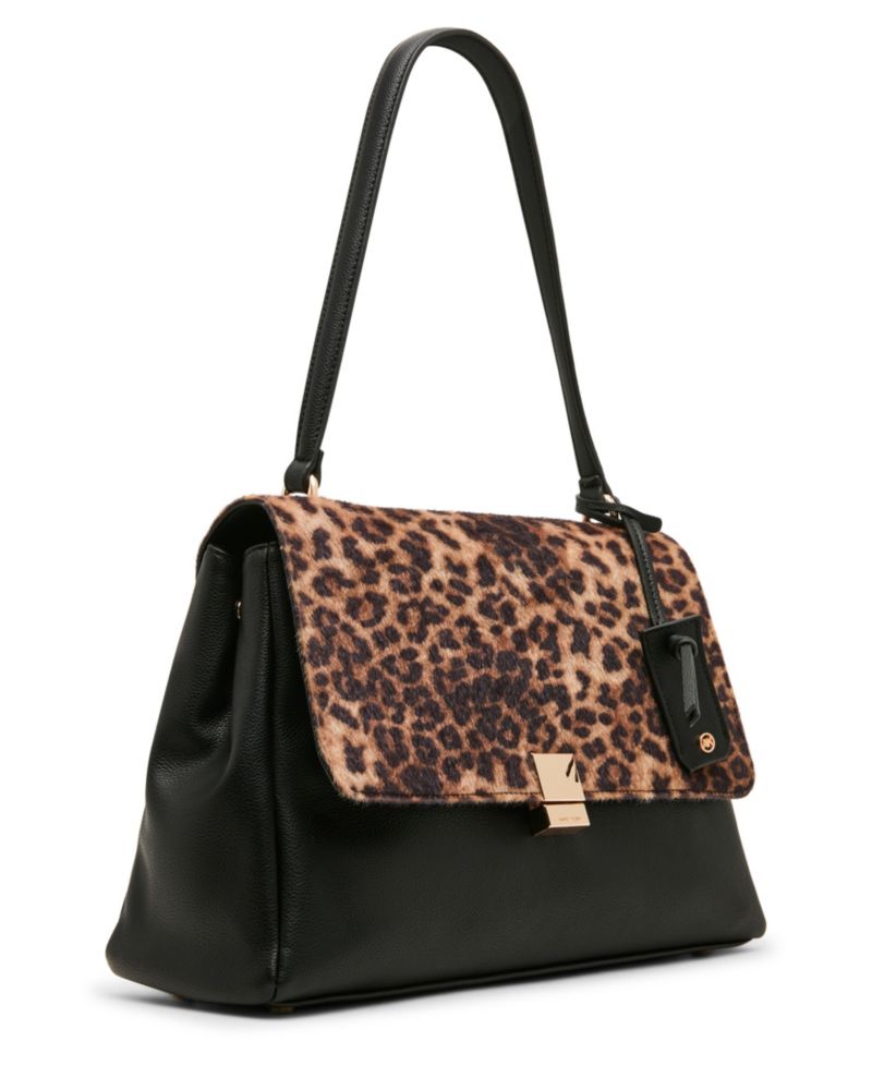 Faux Cheetah Medium Flap Shoulder Handbag