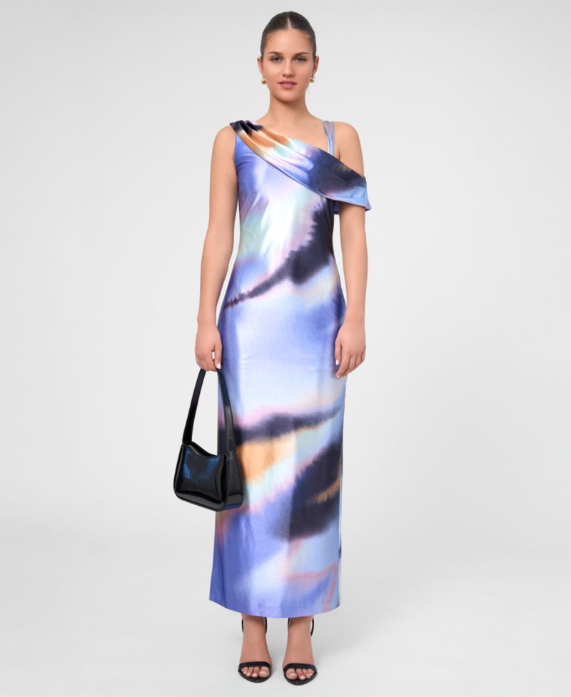 Women’s Asymmetrical Knit Satin Midi Dress