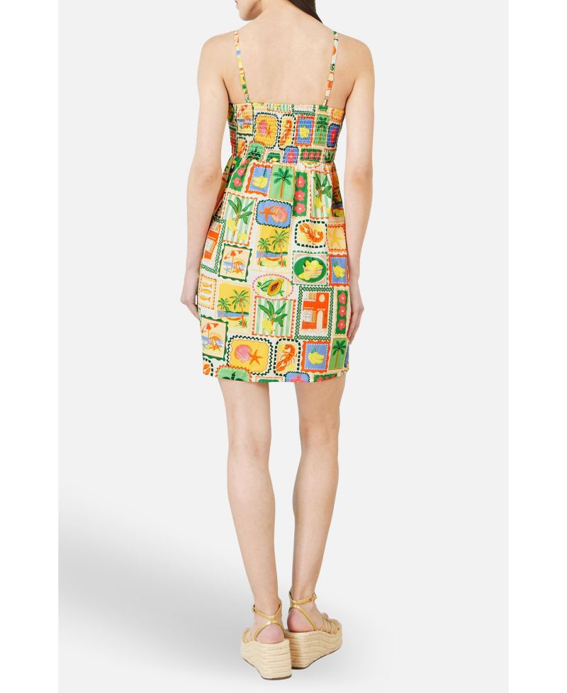 Women's Postcard Print Mini Sun Dress