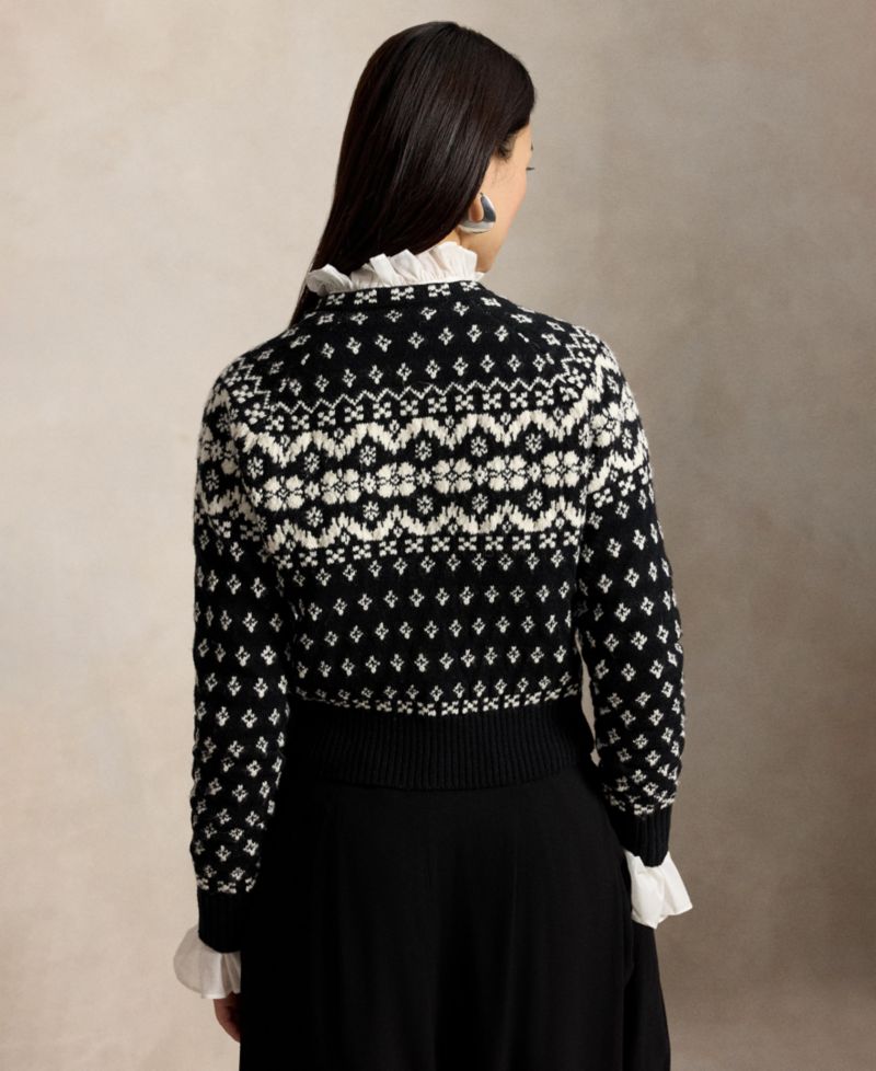 Women's Fair Isle Crewneck Cropped Wool-Cotton Blend Cardigan