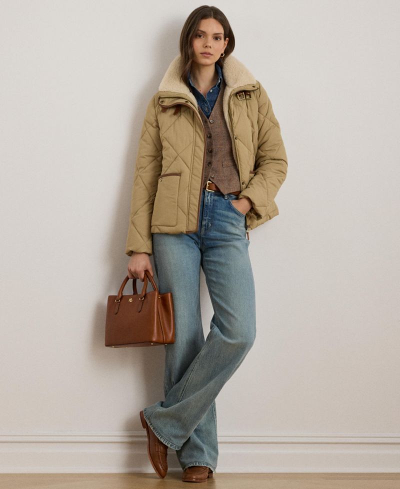 Women's Faux-Fur-Collar Diamond Quilted Jacket