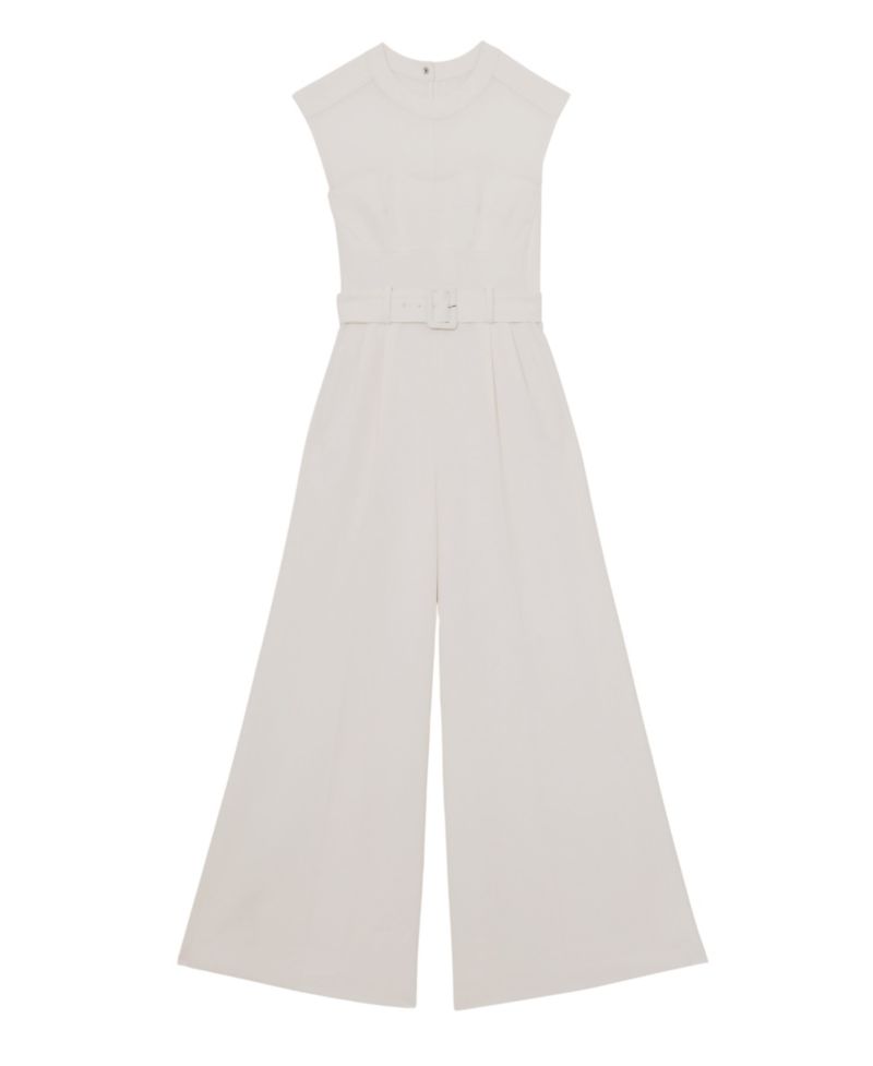 Women's Alba Sheer-Panel Wide-Leg Belted Jumpsuit