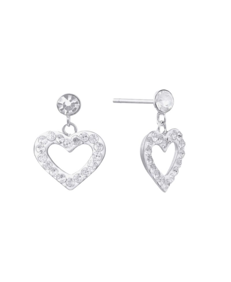 Sterling Silver Crystal Pave Open Heart Dangle Earrings