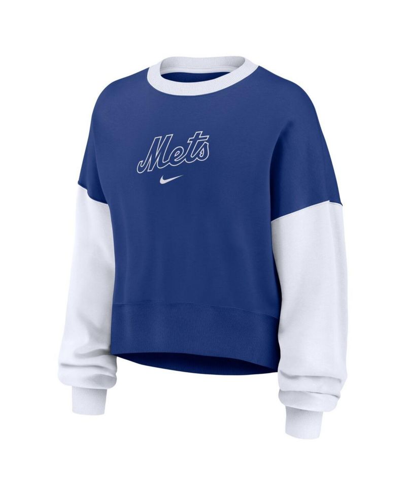 Women's Royal/White New York Mets Oversized High Hip Fleece Sweatshirt