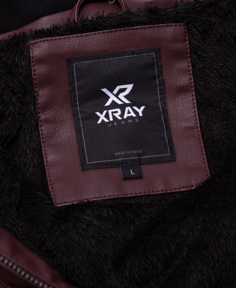 XRAY Men's Moto PU Jacket With Hood and Faux Shearling Lining